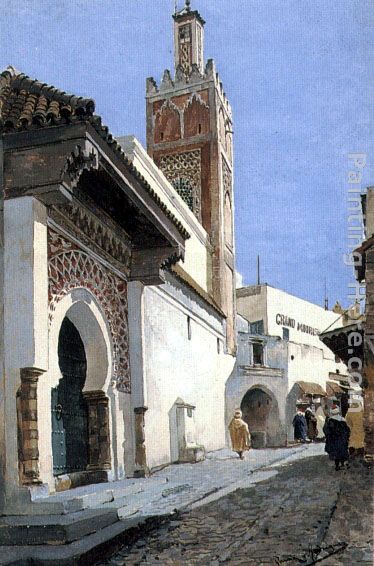 A Street Scene with a Mosque, Tangier painting - Manuel Garcia y Rodriguez A Street Scene with a Mosque, Tangier art painting